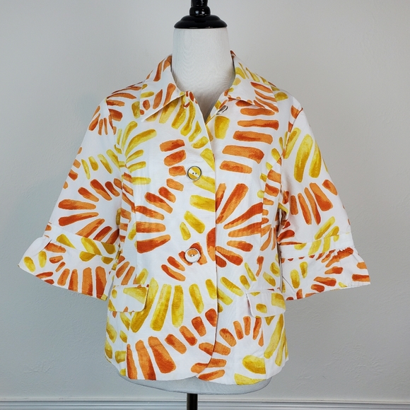 Chico's Jackets & Blazers - Chico's Jacket Flower Power Princeton White Yellow Orange Summer Spring Quirky